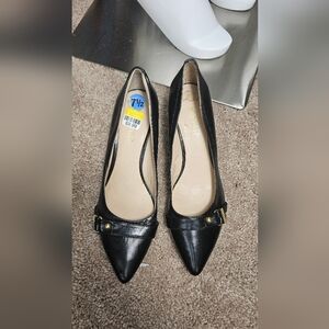 Nine West Black Flats with Gold Buckle, Size 7.5